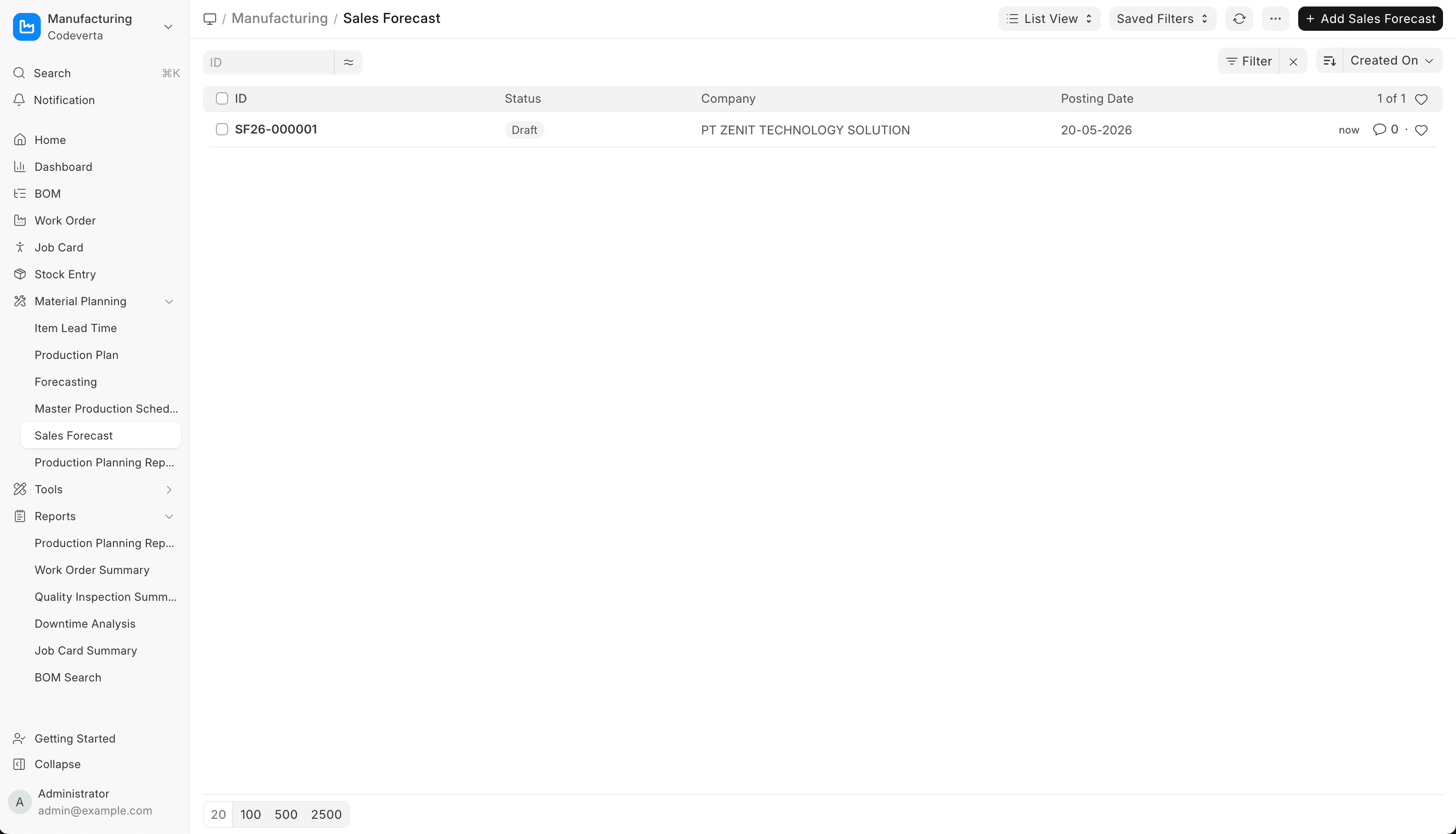 Screenshot project erp - sales-forecast-for-manufacturing