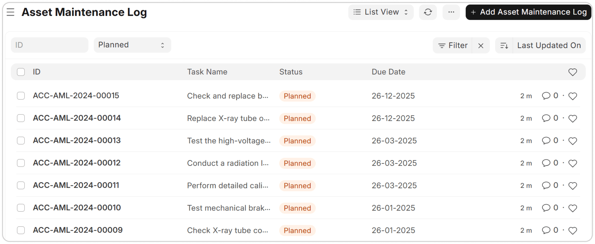 Screenshot project healthcare - asset-maintenance-log