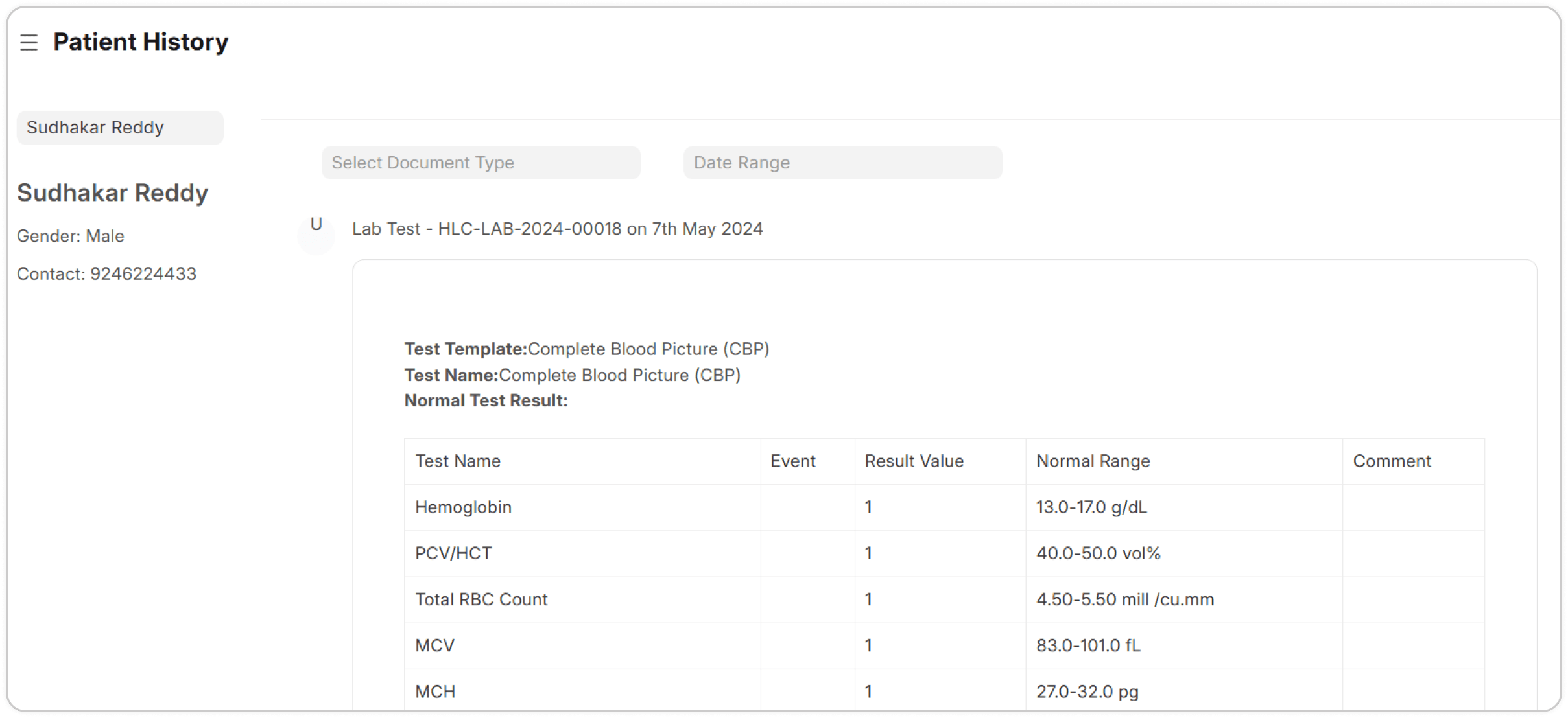 Screenshot project healthcare - patient-history