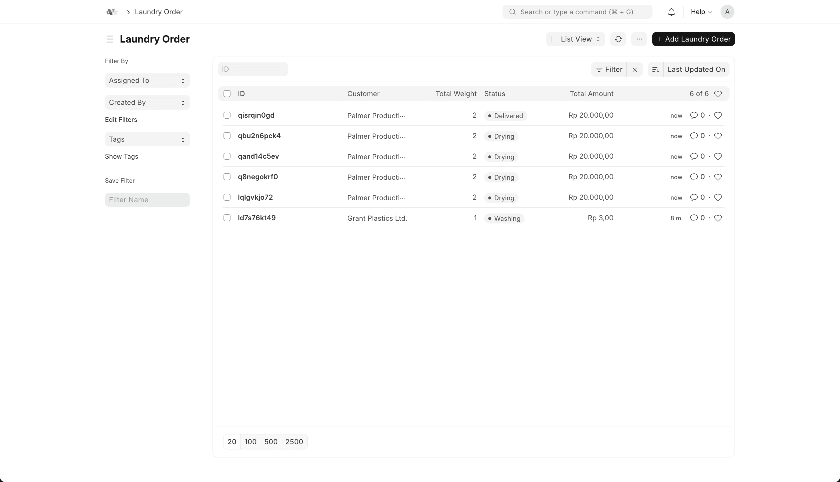 Screenshot project laundry-management - laundry-system