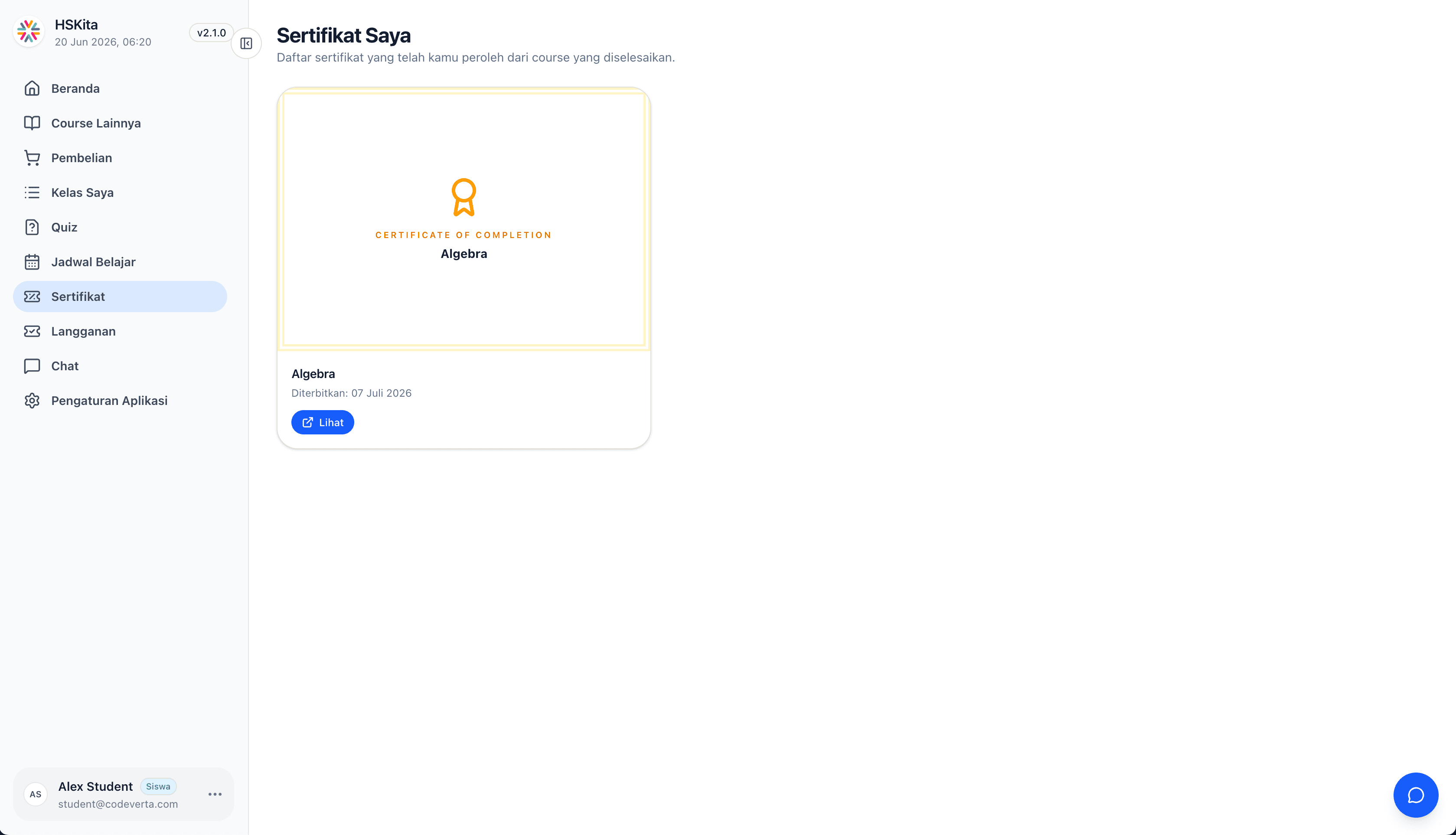 Screenshot project learning-management-system - certificate