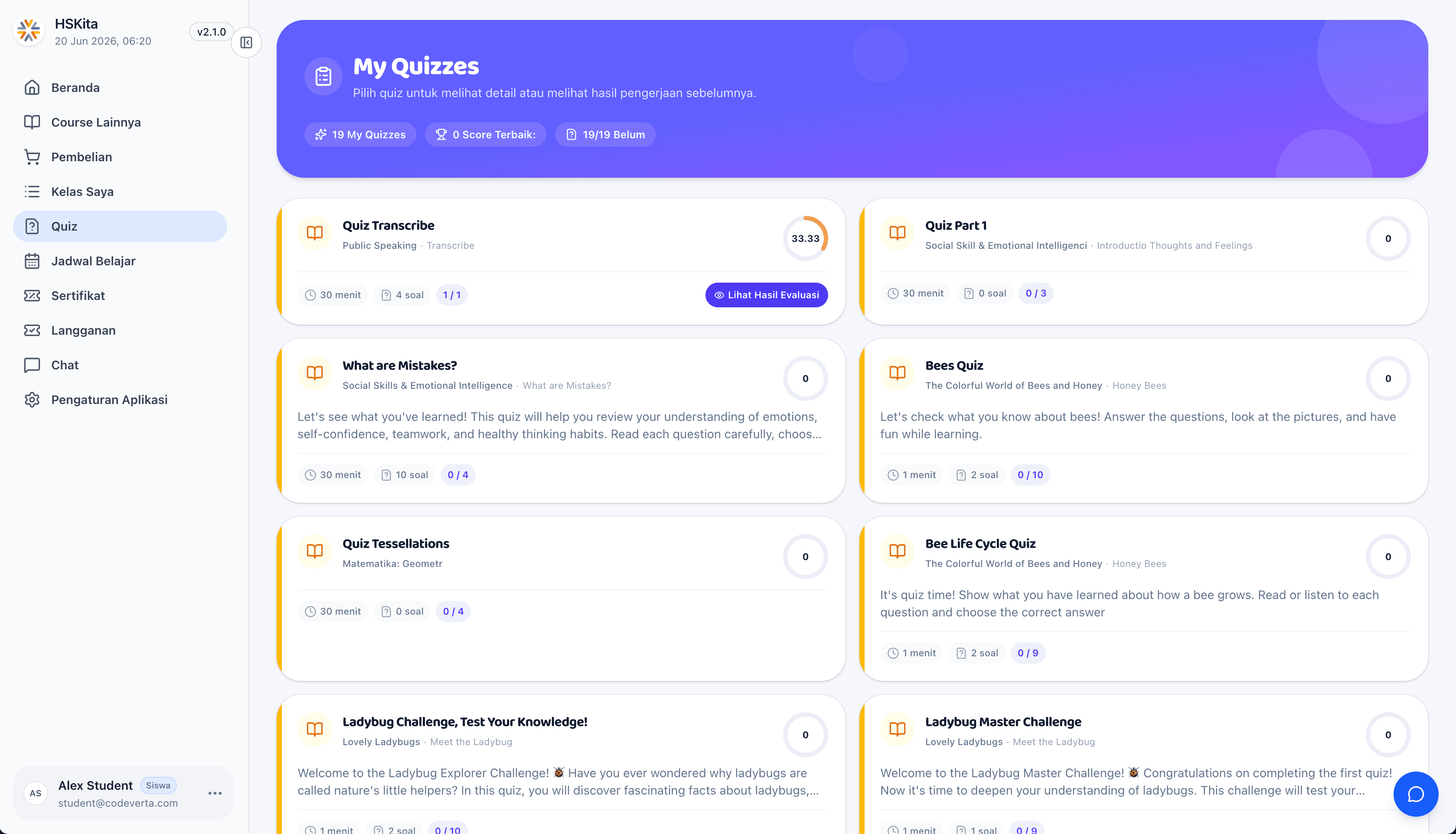 Screenshot project learning-management-system - quizzes